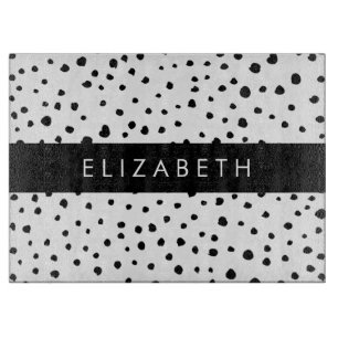 Dalmatian Dots, Spots, Black and White, Your Name Cutting Board