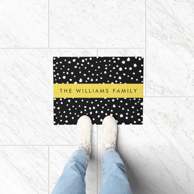 Dalmatian Dots, Spots, Black and White, Your Name Doormat (Indoor)