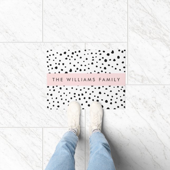 Dalmatian Dots, Spots, Black and White, Your Name Doormat (Indoor)
