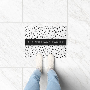 Dalmatian Dots, Spots, Black and White, Your Name Doormat