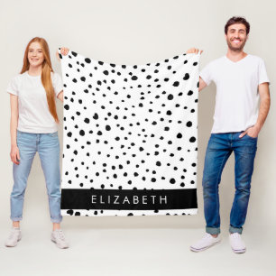 Dalmatian Dots, Spots, Black and White, Your Name Fleece Blanket