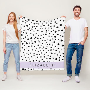 Dalmatian Dots, Spots, Black and White, Your Name Fleece Blanket