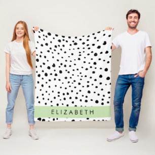 Dalmatian Dots, Spots, Black and White, Your Name Fleece Blanket