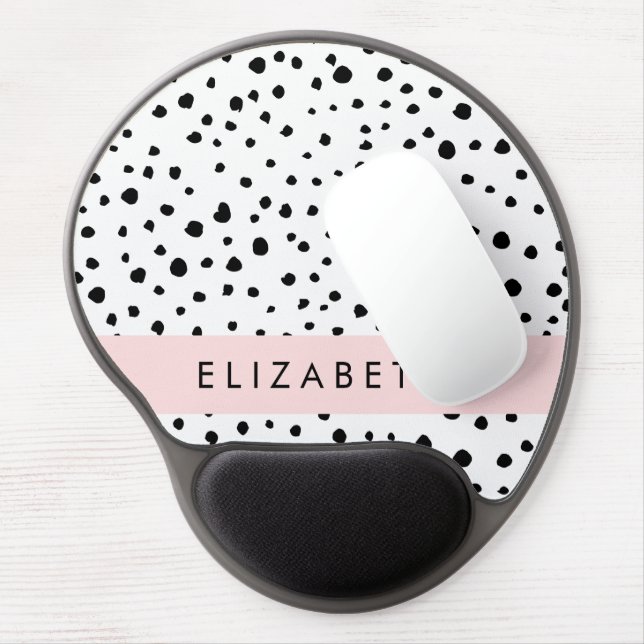 Dalmatian Dots, Spots, Black and White, Your Name Gel Mouse Pad (Left Side)
