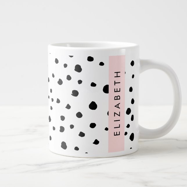 Dalmatian Dots, Spots, Black and White, Your Name Giant Coffee Mug (Right)