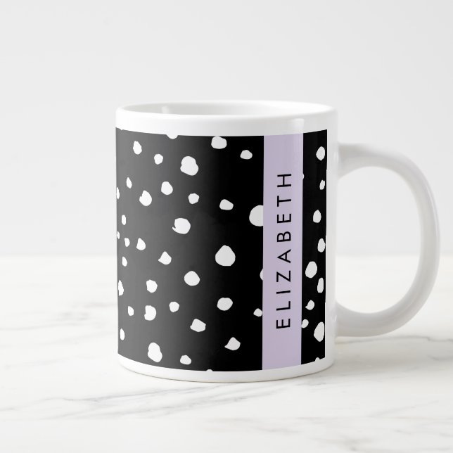 Dalmatian Dots, Spots, Black and White, Your Name Giant Coffee Mug (Right)
