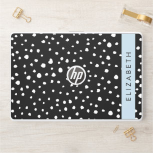 Dalmatian Dots, Spots, Black and White, Your Name HP Laptop Skin