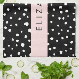 Dalmatian Dots, Spots, Black and White, Your Name Kitchen Towel