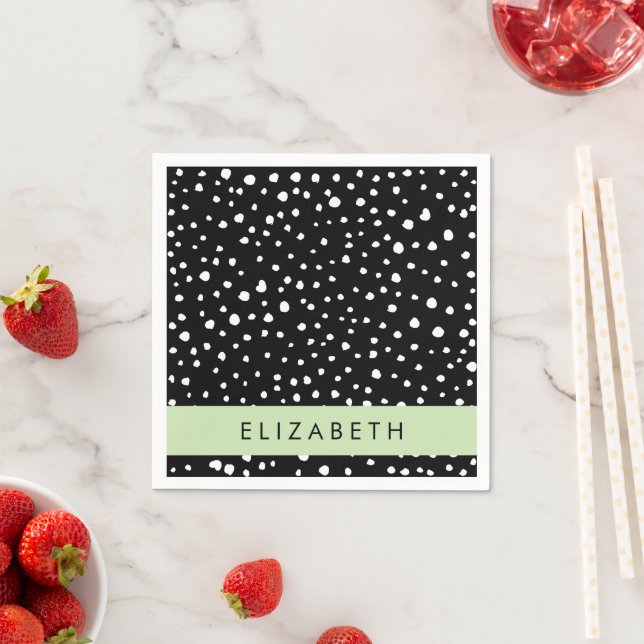 Dalmatian Dots, Spots, Black and White, Your Name Napkins (Insitu)