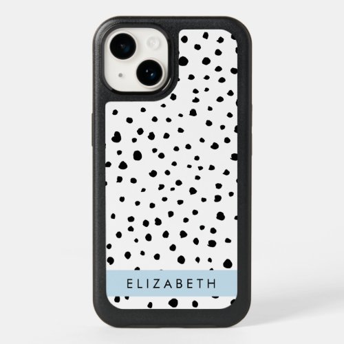 Dalmatian Dots Spots Black and White Your Name OtterBox iPhone 14 Case