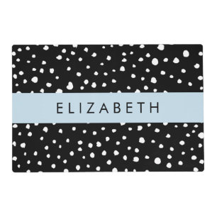 Dalmatian Dots, Spots, Black and White, Your Name Placemat