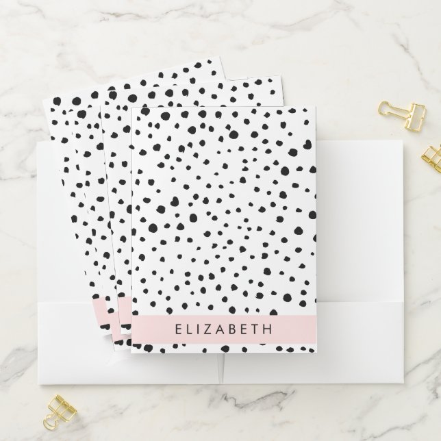 Dalmatian Dots, Spots, Black and White, Your Name Pocket Folder (In Situ)