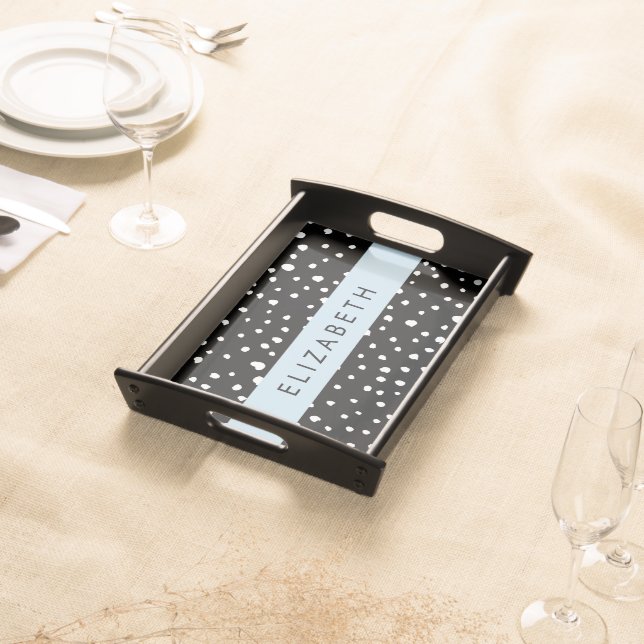 Dalmatian Dots, Spots, Black and White, Your Name Serving Tray (Front)