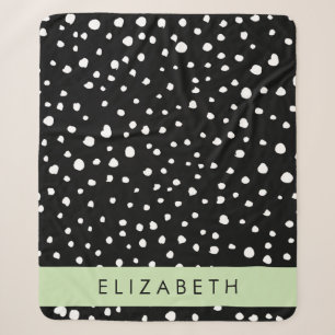 Dalmatian Dots, Spots, Black and White, Your Name Sherpa Blanket