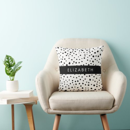 Dalmatian Dots Spots Black and White Your Name Throw Pillow