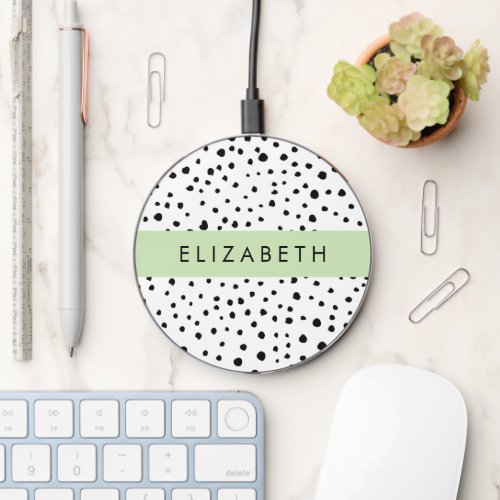 Dalmatian Dots Spots Black and White Your Name Wireless Charger