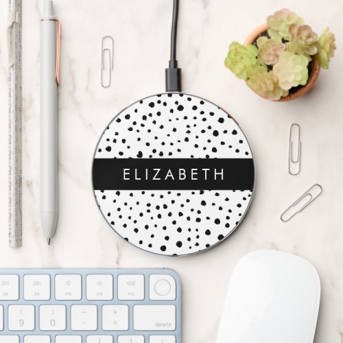 Dalmatian Dots Spots Black and White Your Name Wireless Charger