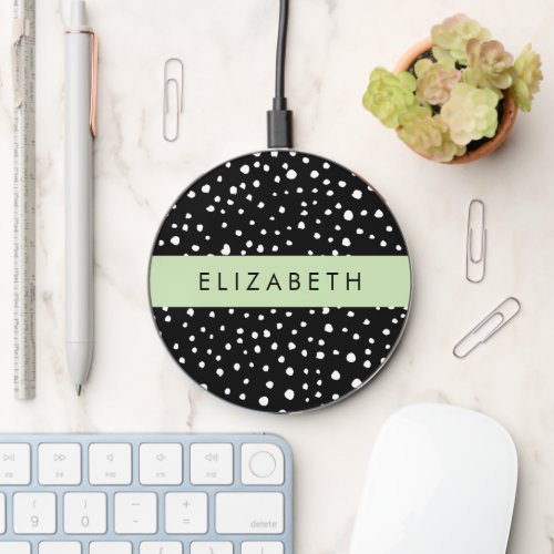 Dalmatian Dots Spots Black and White Your Name Wireless Charger