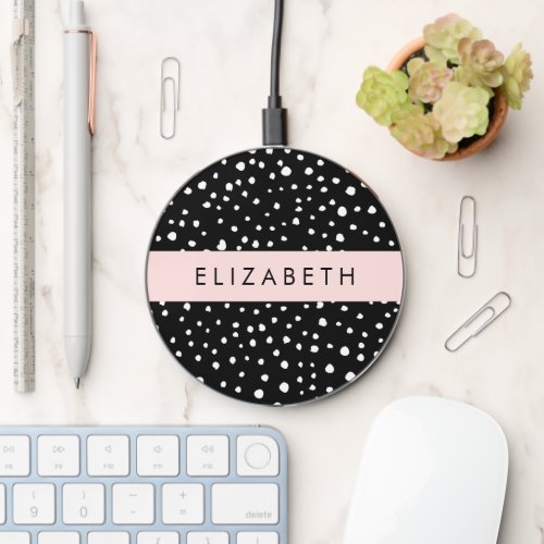 Dalmatian Dots Spots Black and White Your Name Wireless Charger