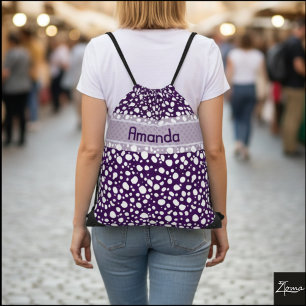Dalmatian Dots with Name (6) Drawstring Bag