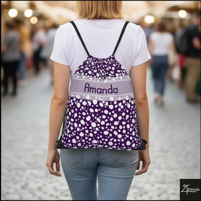 Dalmatian Dots with Name (6) Drawstring Bag (Creator Uploaded)