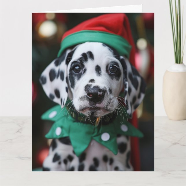Dalmatian Elf Puppy Christmas Card  (Front)