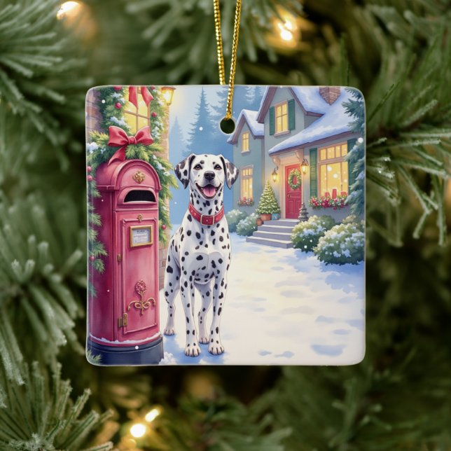 Dalmatian Festive Mailbox Christmas Art Ceramic Ornament (Tree)