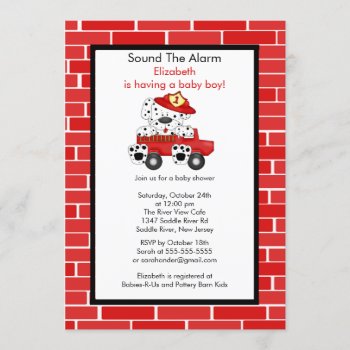 Dalmatian Fire Truck Boy Baby Shower Invitation by celebrateitinvites at Zazzle