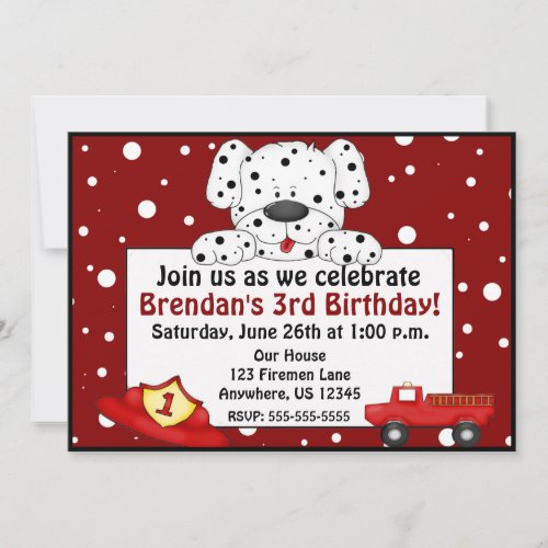 Dalmatian Fireman Birthday Invitation