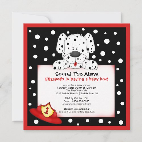 Dalmatian Fireman Boy Baby Shower Invitation