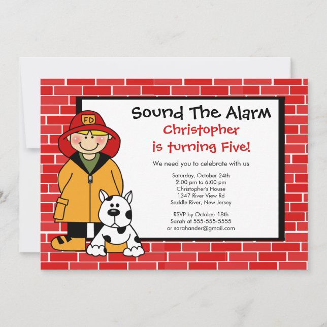 Dalmatian Fireman Boy Birthday Party Invitation (Front)