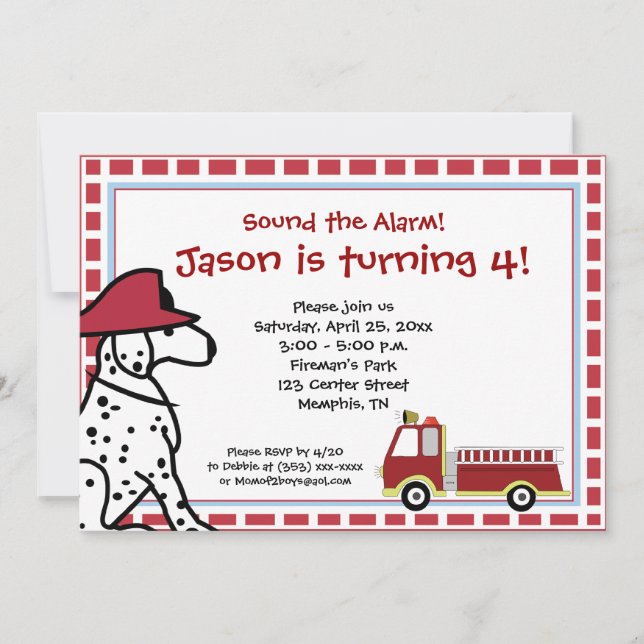Dalmatian & Firetruck Birthday Invitation (Front)