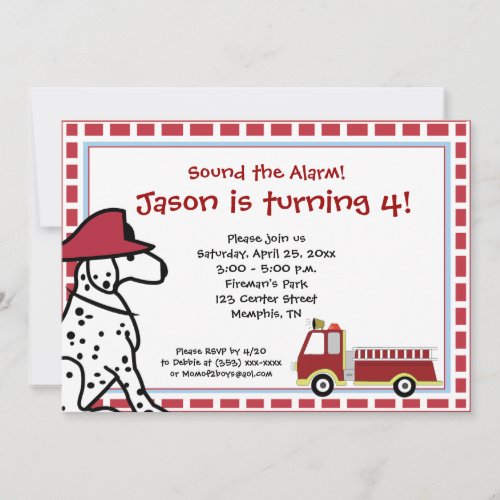 Dalmatian  Firetruck Birthday Invitation