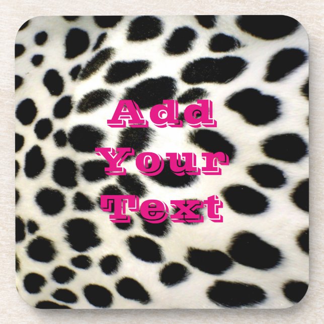 Dalmatian Fur Customize Texture Black and White Beverage Coaster (Front)