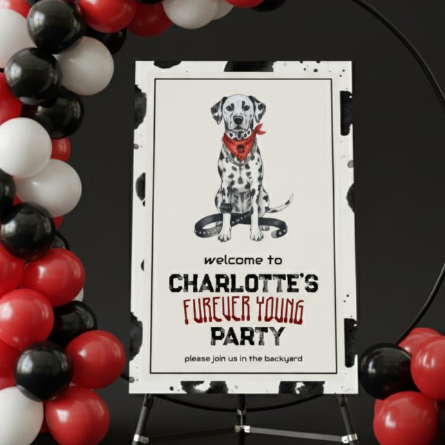 Dalmatian Furever Young 1st Birthday Pawty Foam Board (Celebrate your headliner's special day with this Dalmatian Furever Young 1st Birthday Pawty Sign!)