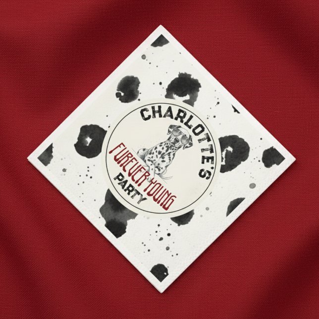 Dalmatian Furever Young 1st Birthday Pawty Napkins (Celebrate your headliner's special day with this Dalmatian Furever Young 1st Birthday Pawty Napkins!)