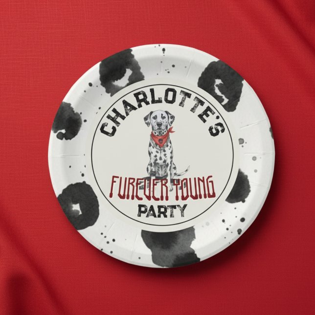 Dalmatian Furever Young 1st Birthday Pawty Paper Plates (Celebrate your headliner's special day with this Dalmatian Furever Young 1st Birthday Pawty Plate!)
