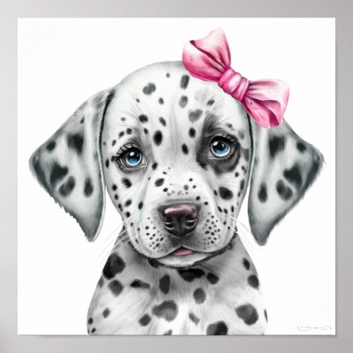 Dalmatian Girl Pink Bow Puppy Dog Graphic Nursery Poster