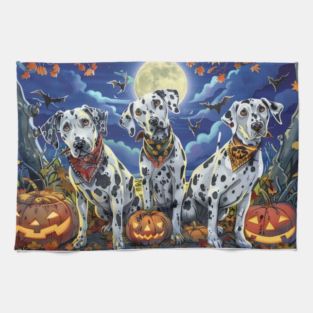 Dalmatian Halloween Spooky Kitchen Towel (Horizontal)