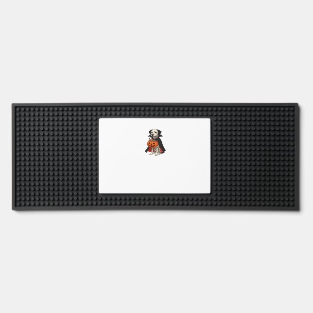 Dalmatian Halloween Vampire Dog with Pumpkin Baske Bar Mat (Front)