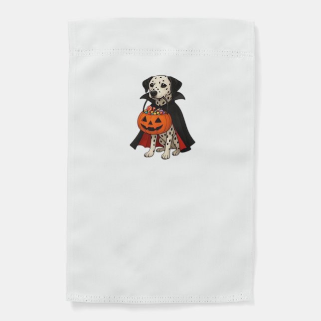 Dalmatian Halloween Vampire Dog with Pumpkin Baske Garden Flag (Front)