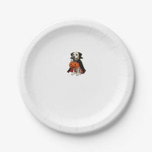 Dalmatian Halloween Vampire Dog with Pumpkin Baske Paper Plates