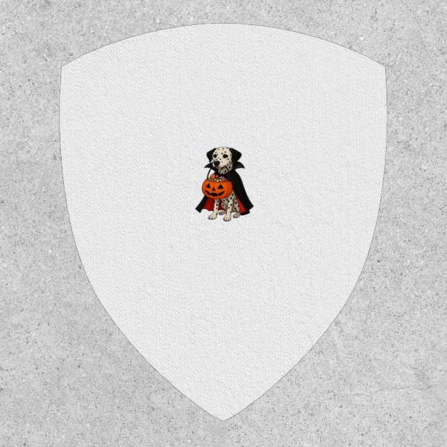 Dalmatian Halloween Vampire Dog with Pumpkin Baske Patch (Front)
