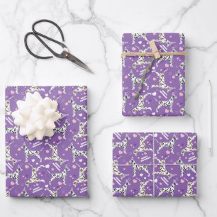 Dalmatian Happy Birthday Purple Wrapping Paper Sheets