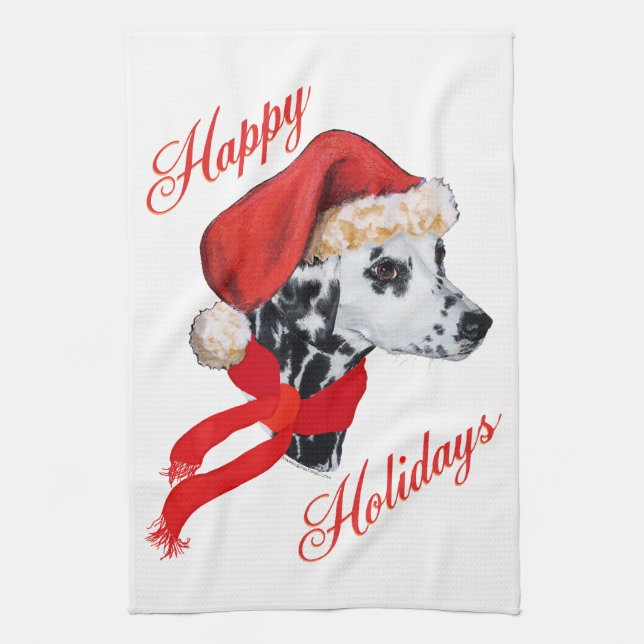 Dalmatian Happy Holidays Kitchen Towel (Vertical)
