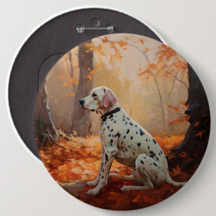 Dalmatian in Autumn Leaves Fall Inspire Button