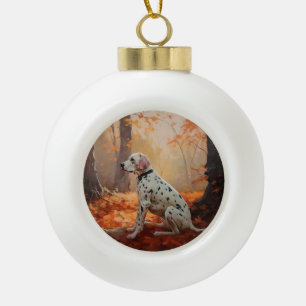 Dalmatian in Autumn Leaves Fall Inspire Ceramic Ball Christmas Ornament
