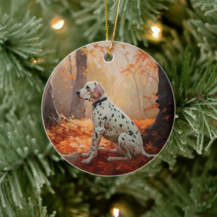 Dalmatian  in Autumn Leaves Fall Inspire  Ceramic Ornament