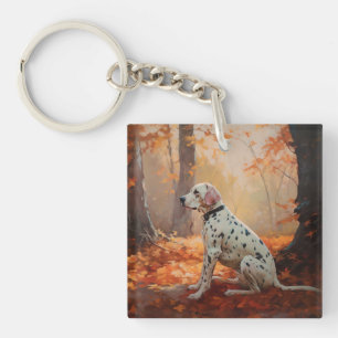 Dalmatian  in Autumn Leaves Fall Inspire  Keychain
