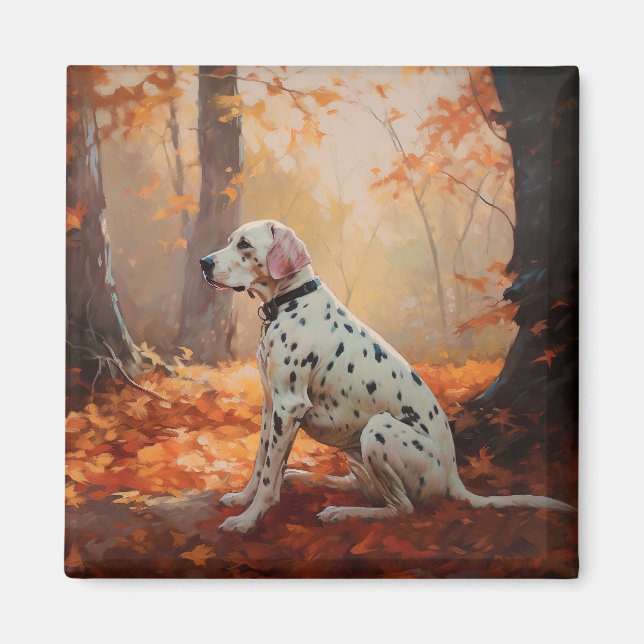 Dalmatian  in Autumn Leaves Fall Inspire  Magnet (Front)